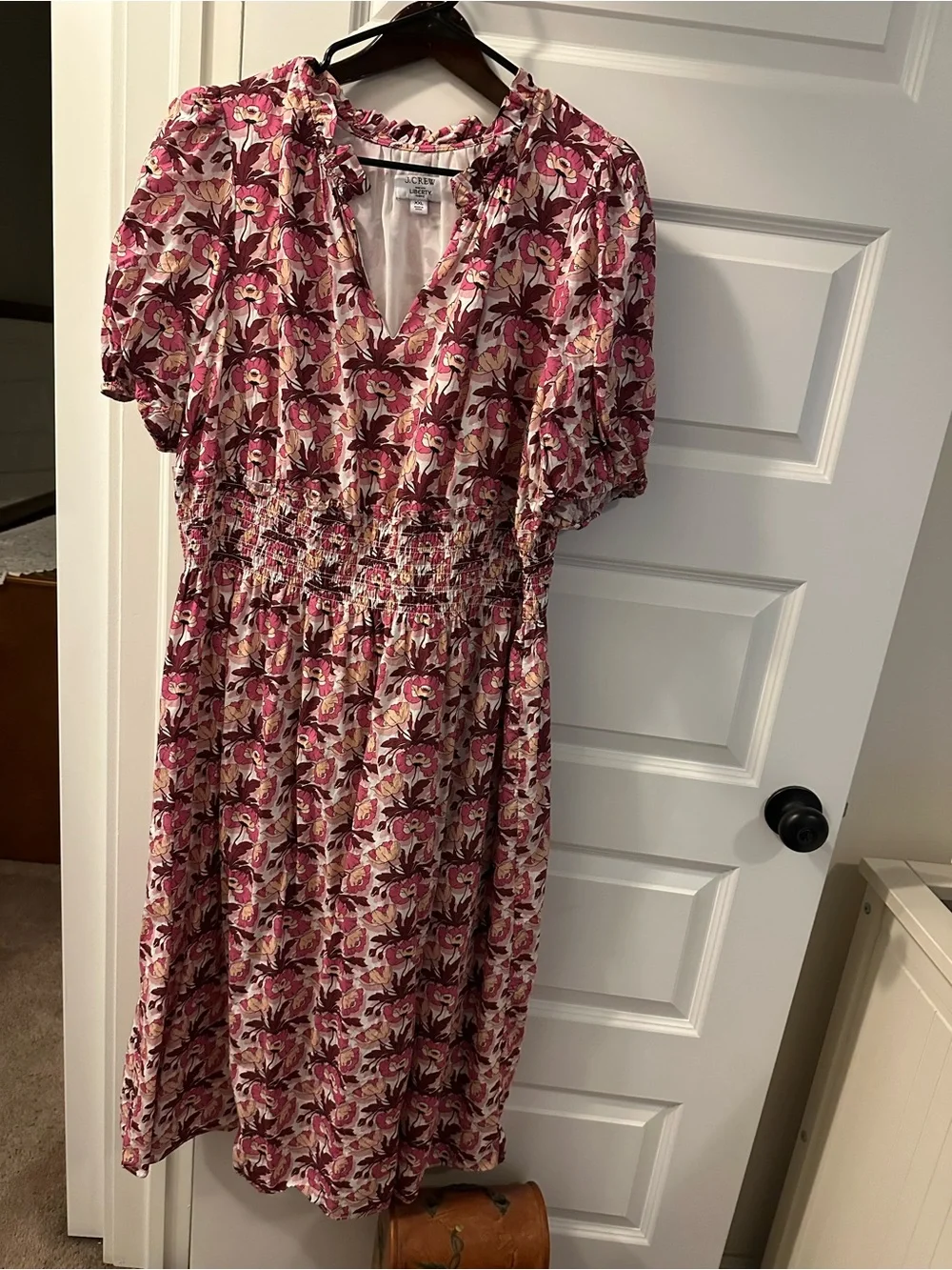 J. Crew Liberty fabric Pink Floral Midi Dress with Smocked Waist